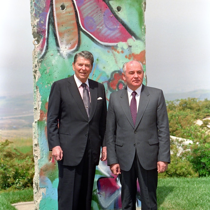 Reagan and Gorbachev in front of Berlin Wall section Reagan and Gorbachev in front of Berlin Wall section